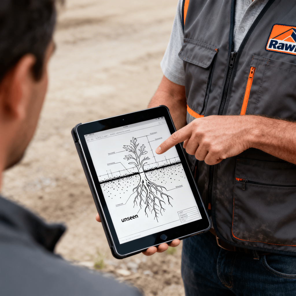 excavator root raking work